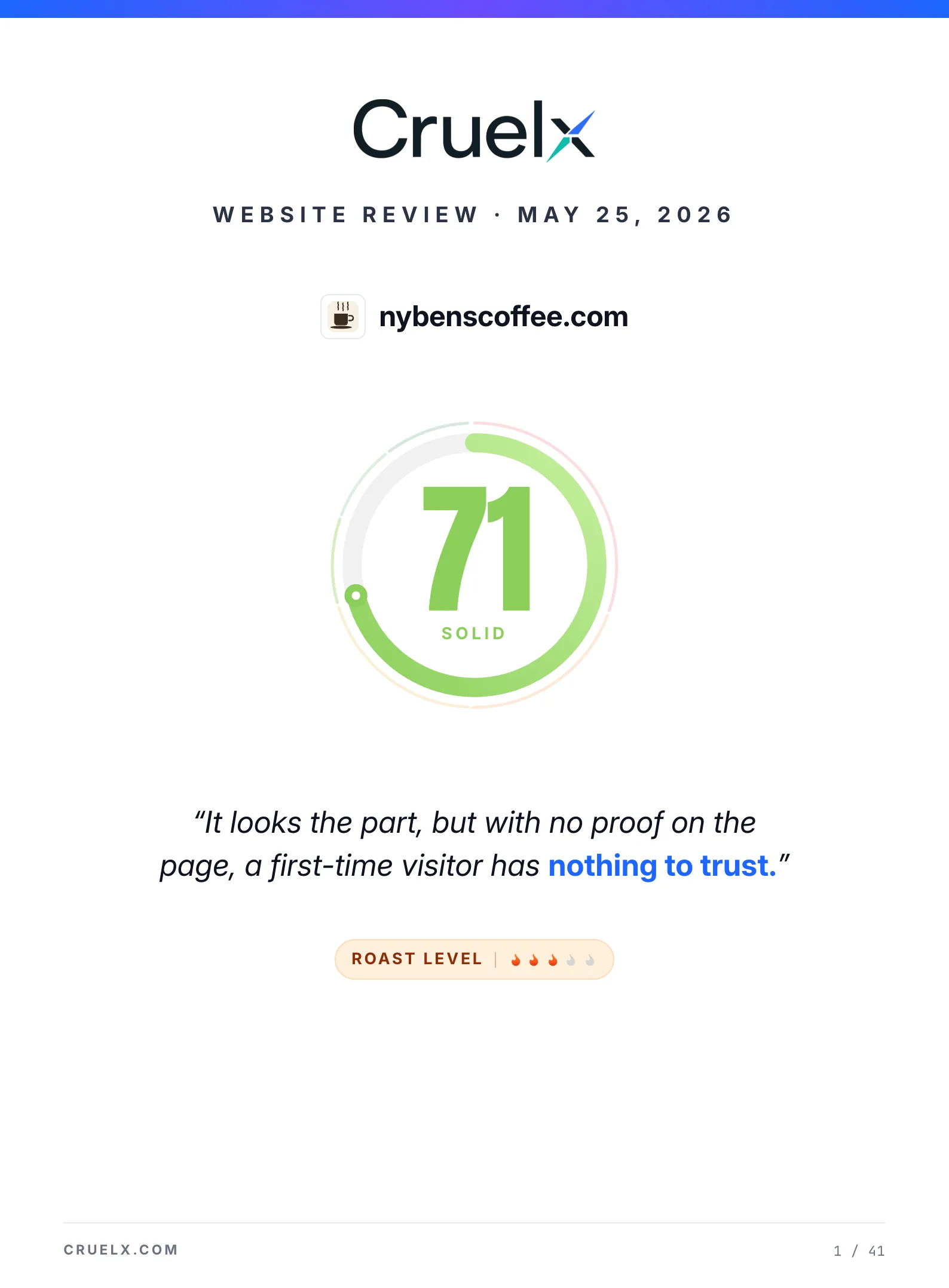 Cruelx website audit report: cover page