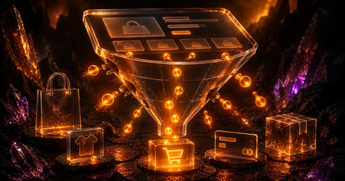 Ecommerce funnel showing product, cart, checkout, and payment stages where Shopify shoppers drop off.