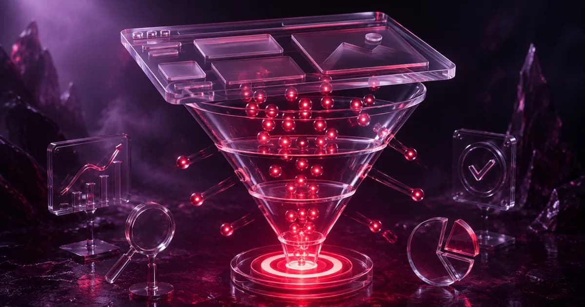 A conversion funnel turning website visitors into one converting action, measured by analytics and audit checks.