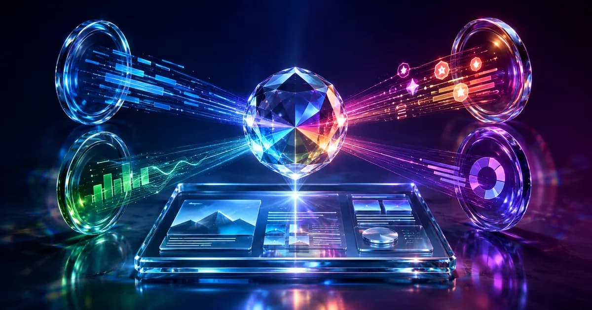 One webpage refracted through a prism into four measurement lenses, each producing a different score.