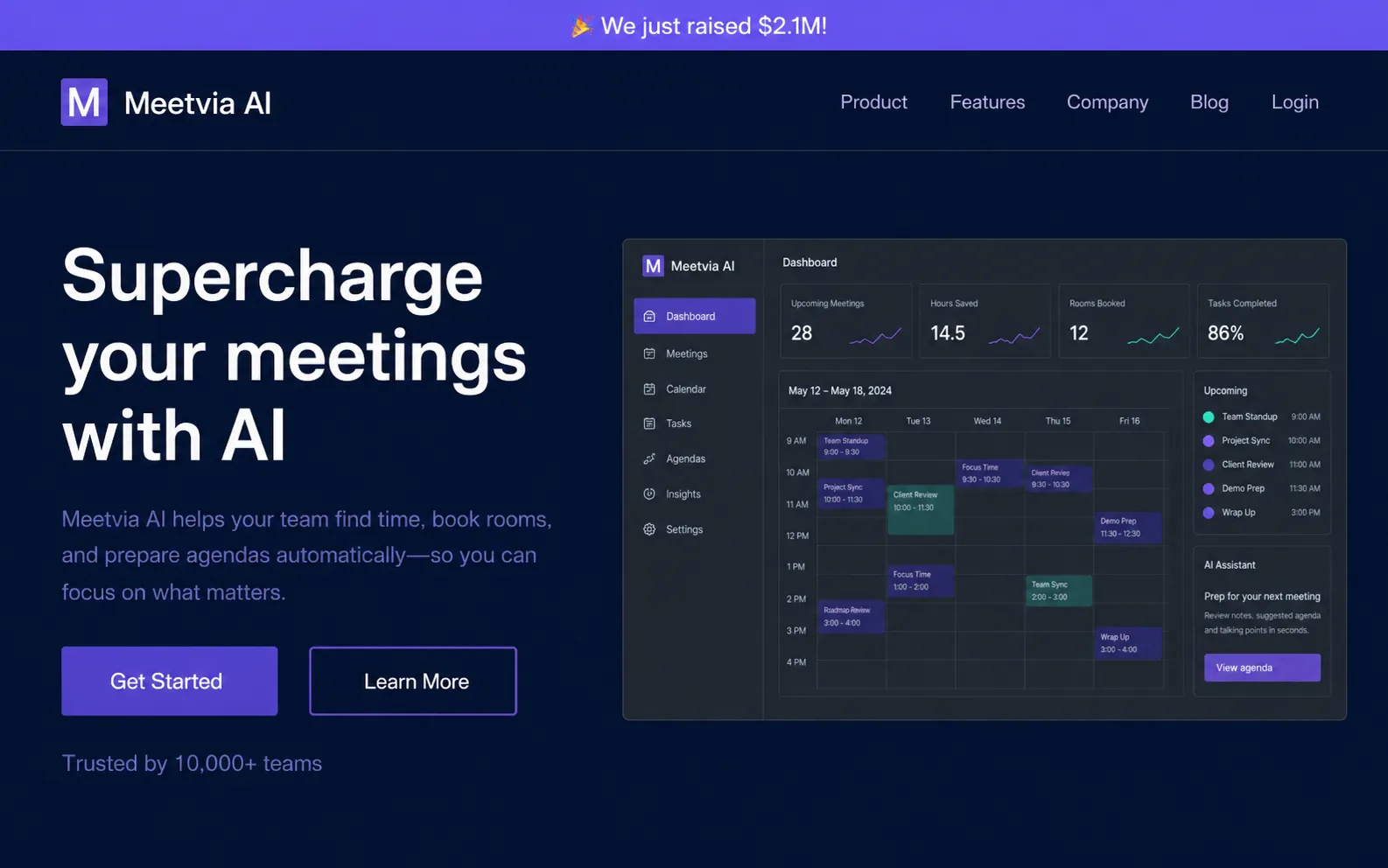 Desktop view of meetvia.ai